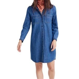 Madewell Puff Sleeve long sleeve button down denim shirt dress Size M